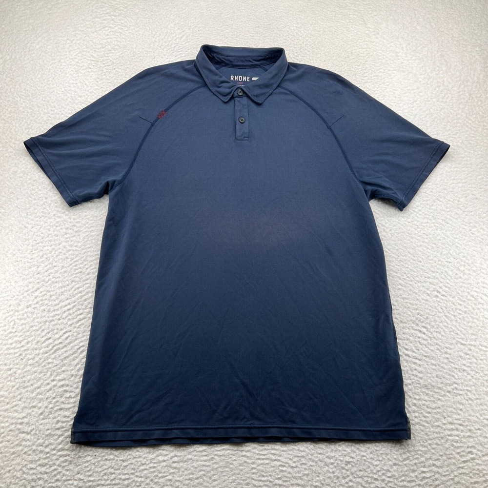 Rhone Polo Shirt Mens Large Blue Delta Pique Performance Golf Stretch SS *FLAWS*